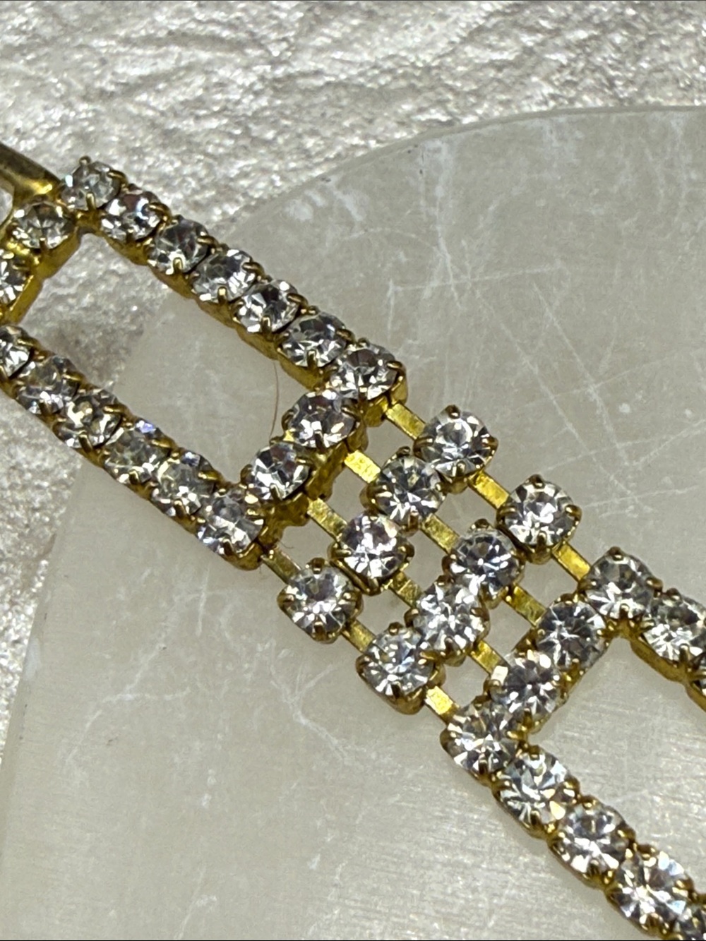Stunning vintage Gold tone rhinestone rare Rectangle Link Bracelet Sz 6.75